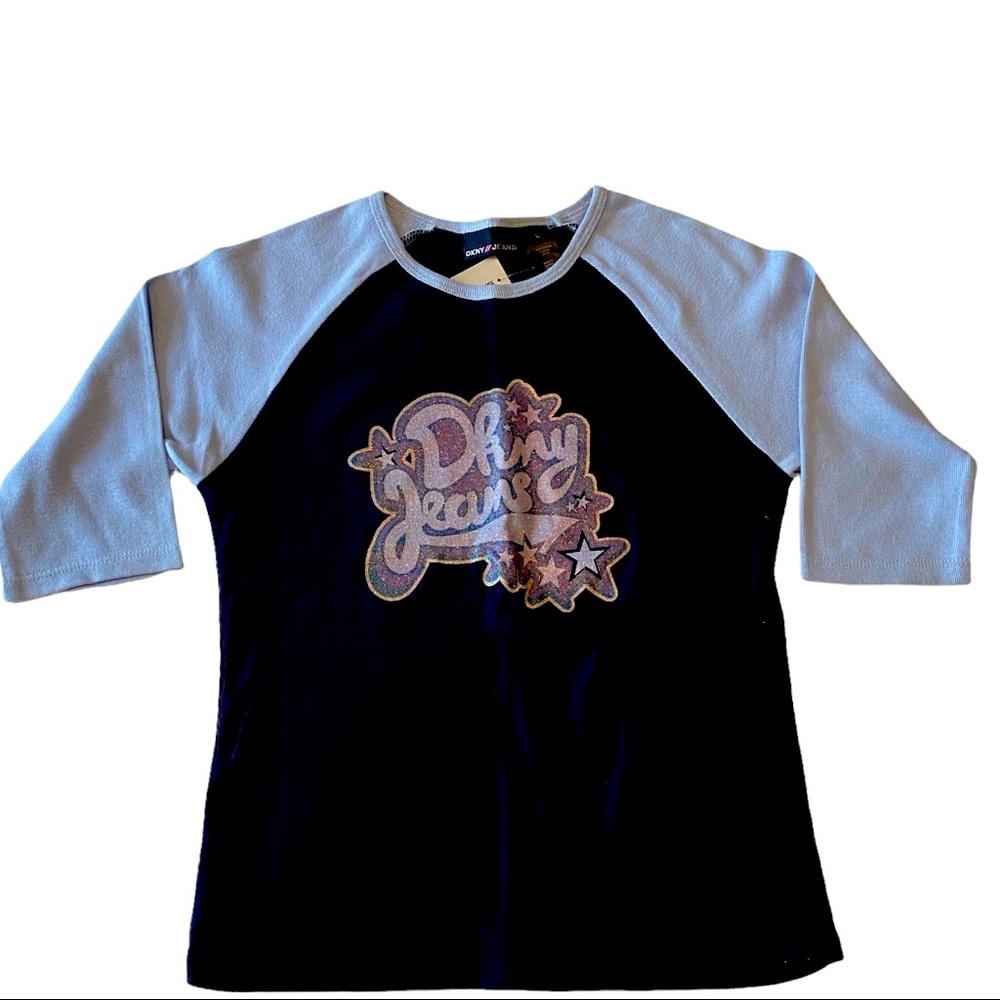 DKNY JEANS NWT Blue 3/4 Sleeve Vintage Tee